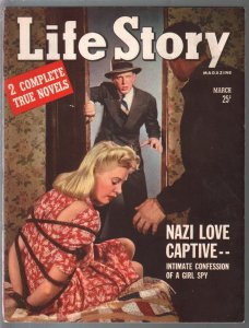 Life Story 3/1942-bondage cover-Nazi Love Captive-pulp thrills-rare-VF-