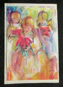CHRISTMAS Three Angels with Poinsettia 7.5x11.5 Greeting Card Art #2525