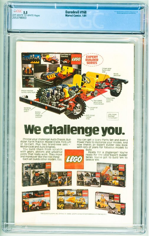 Daredevil #168 (1981) CGC 5.5! OWW Pages!