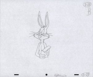 Bugs Bunny Animation Pencil Art - B-29 - Holding Papers - Looking Askance