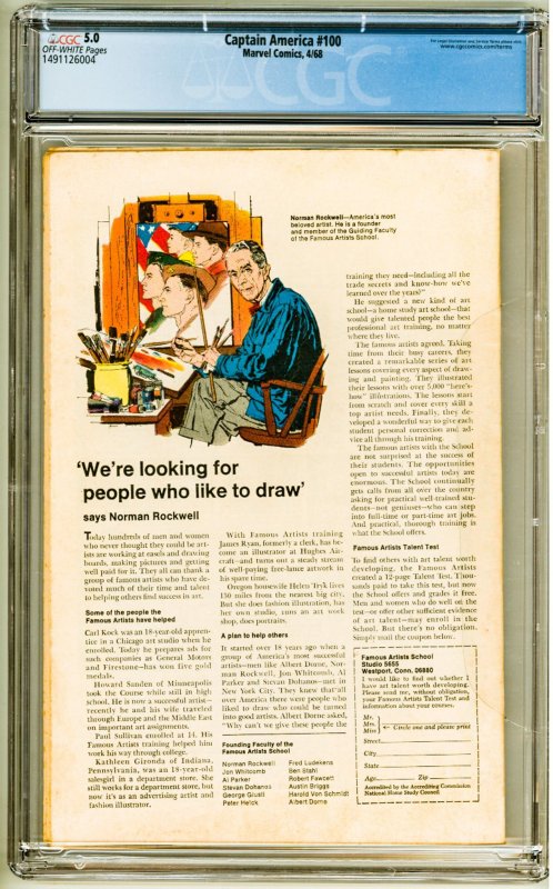 Captain America #100 (1968) CGC 5.0! OW Pages!