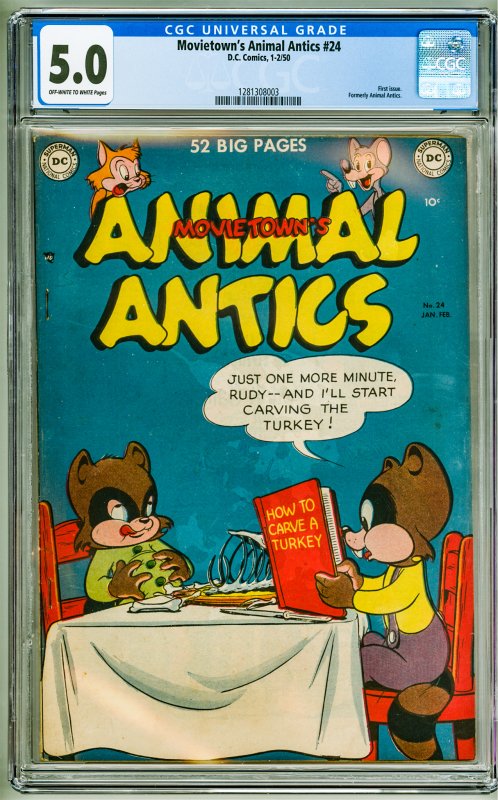 Movietown's Animal Antics #24  (1950) CGC 5.0! OWW Pages!