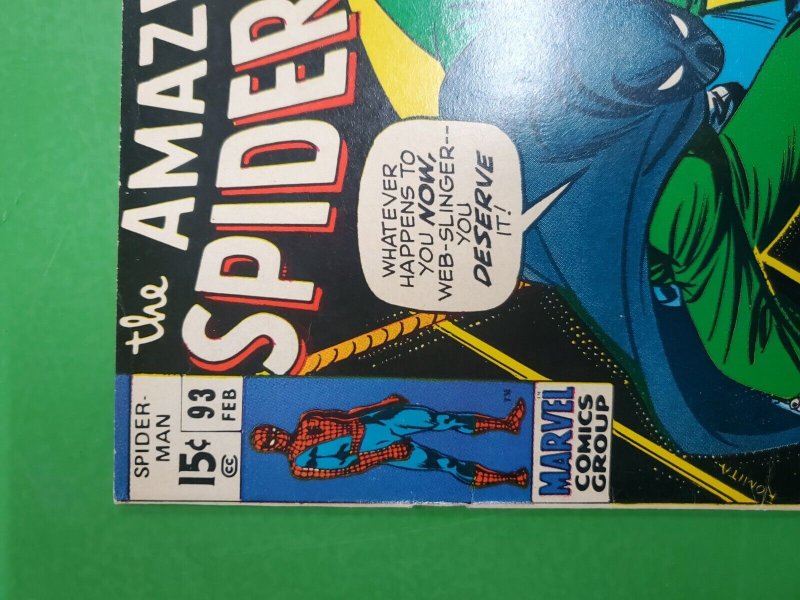 Amazing Spider-Man #93 1st App Arthur Stacy Prowler 1971 Marvel VF