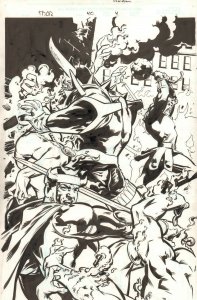 Thor #40 (542) p.4 - Warriors Three Action Splash - 2001 art by Stuart Immonen