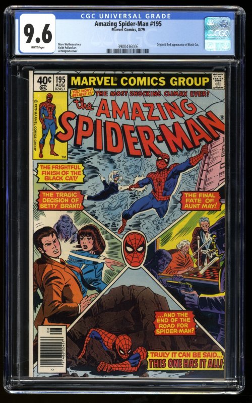 Amazing Spider-Man #195 CGC NM+ 9.6 White Pages 2nd Appearance Black Cat!