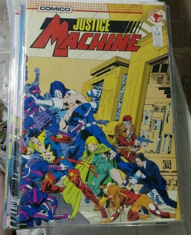 justice machine LOT  # 1 3-16 18 19 21-27 29+annualls+ new justice 1 3 comico 