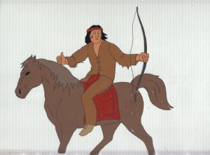 Indigenous American Warrior Animation Cels 2pc