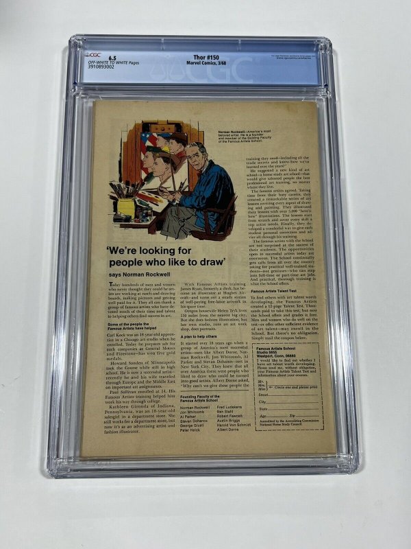 Thor 150 cgc 6.5 ow/w pages marvel 1968