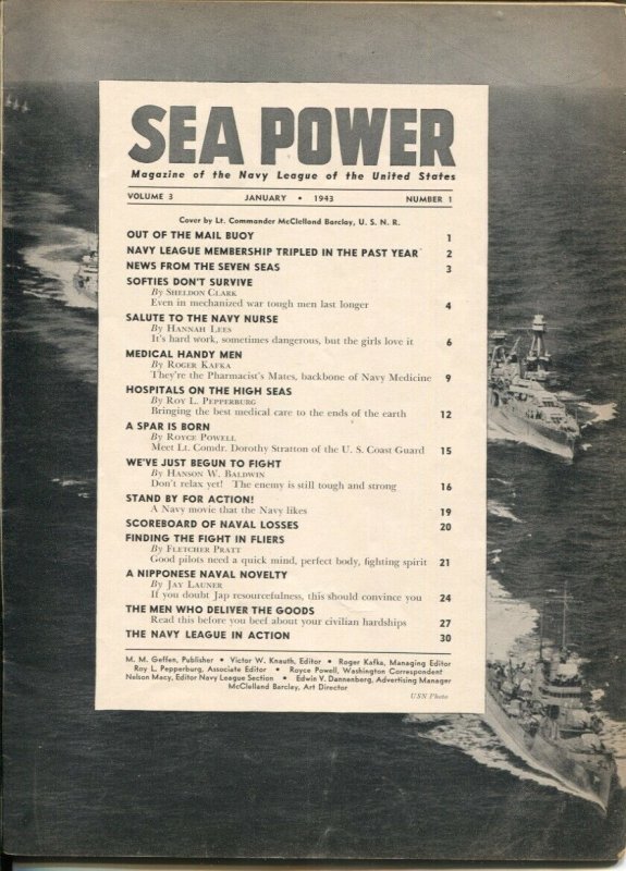 Sea Power 1/1943-McClelland Barclay cover art-war pix &info-rare-VG