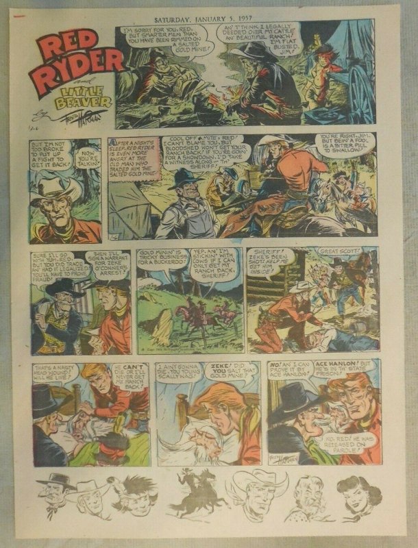 (52) Red Ryder Sunday Pages by Fred Harman from 1957 Most Tabloid Page Size!