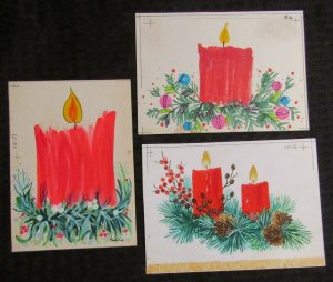 CHRISTMAS Red Candles w/ Pine Cones 3pcs 6.5x5 Greeting Card Art #152 1516 1517