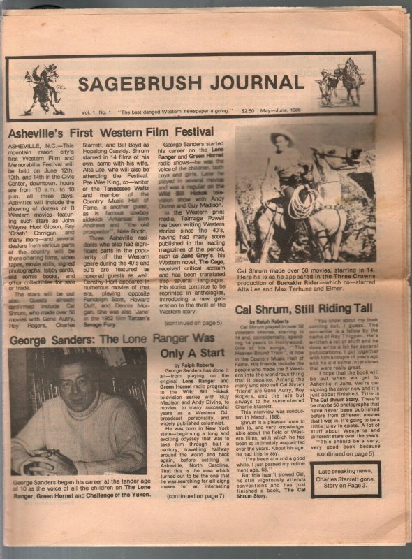 -Sagebrush Journal #1 5/1986-1st issue-Charles Starrett-Durango Kid-FN