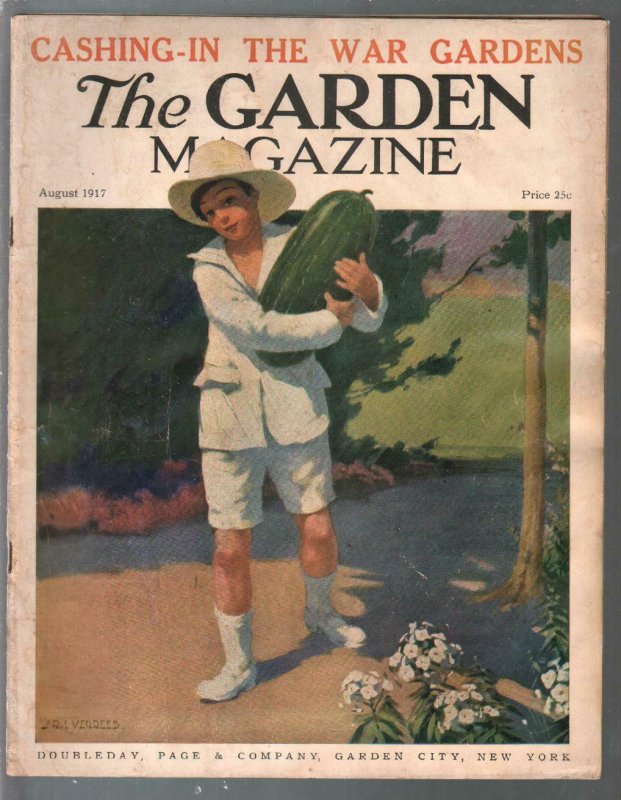 Garden Magazine 8/1917-watermelon cover-War Gardens-WWI era-FN