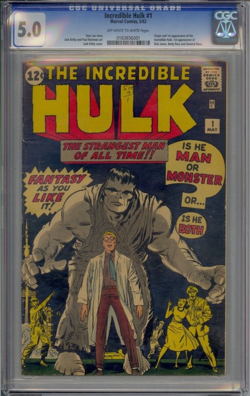 INCREDIBLE HULK #1 CGC 5.0 1ST HULK THUNDERBOLT ROSS