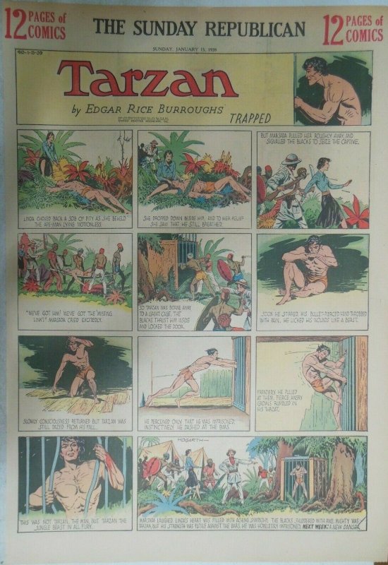 (53) Tarzan Sunday Pages by Burne Hogarth from 1939 Complete Year !  Full Pages