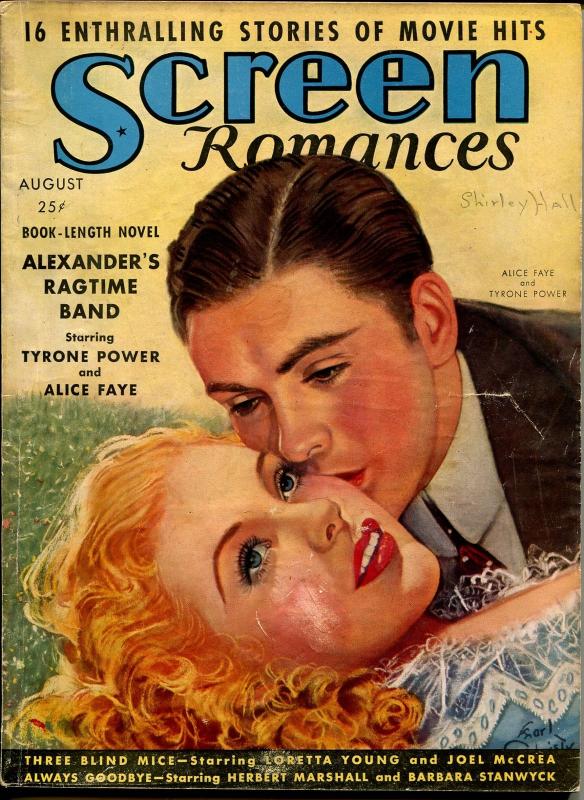 Screen Romances 8/1938-Dell-Alice Faye-Tyrone Power-Ronald Reagan-G/VG