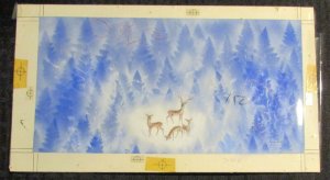 CHRISTMAS Glowing Deer in Woods 11.5x6.5 Greeting Card Art #70418