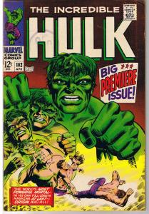 HULK #102, FN+/VF, Incredible, Origin, Tuska, 1968, more Hulk in store