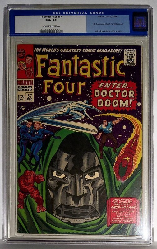 Fantastic Four 57 (1966)CGC 9.2 Near Mint-, OW/W Pages, Classic Dr. Doom Cover