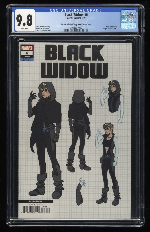 Black Widow #6 CGC NM/M 9.8 White Pages 2nd Print Casagrande Variant 1:25 RI