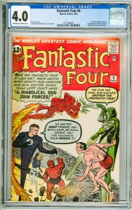 Fantastic Four #6 (1962) CGC 4.0! 2nd App of Doctor Doom and the SA Sub-Mariner!