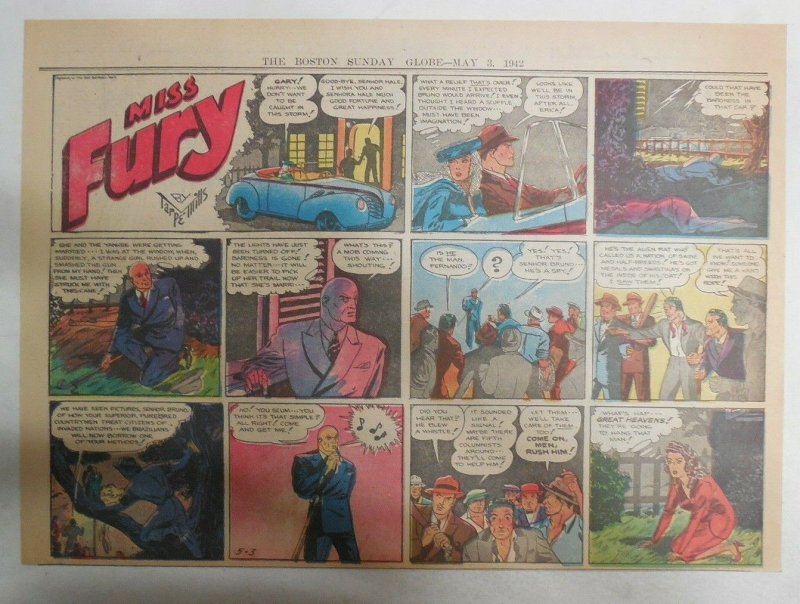 Miss Fury Sunday by Tarpe Mills from 5/3/1942 Size: 11 x 15  Very Rare Year #2