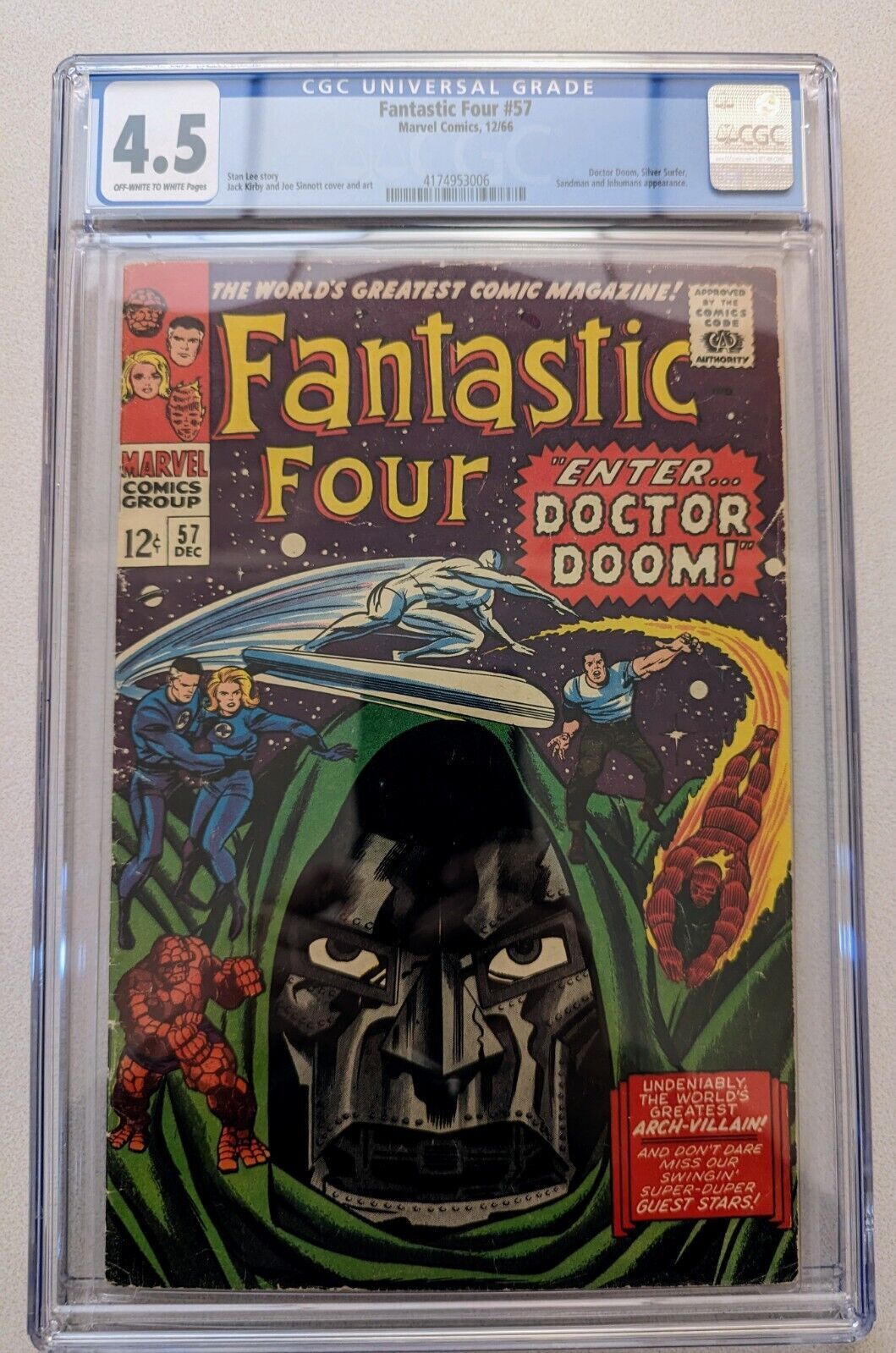 Fantastic Four 57 Cgc 45 Iconic Jack Kirby Dr Doom Cover Silver Surfer Appears Comic Books 