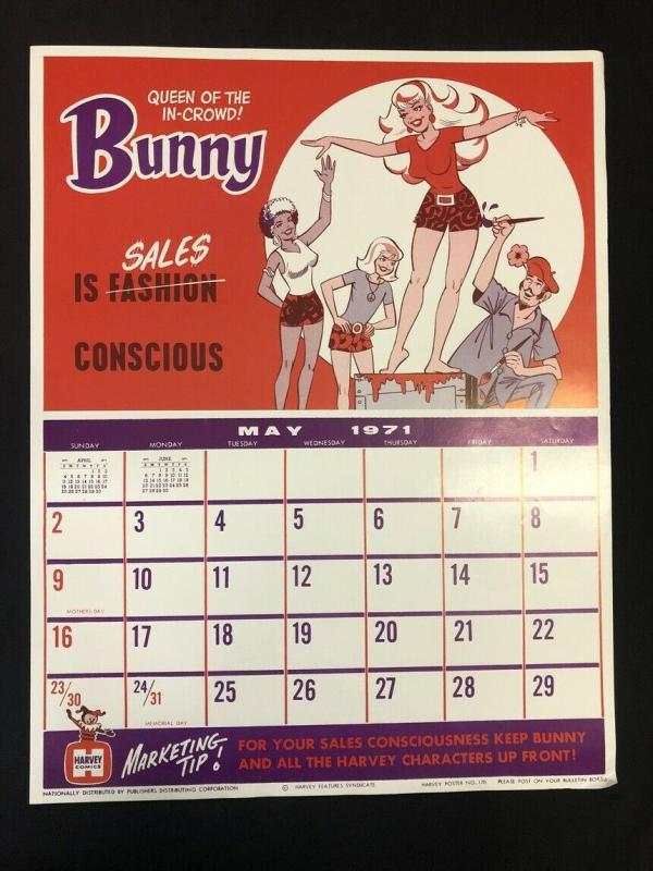 BUNNY Harvey Comics Promo Sales Calendar Poster May 1971