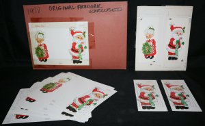 Original Christmas Greeting Card Art LOT - #12863 1978 2pc Set Santa & Ms. Claus