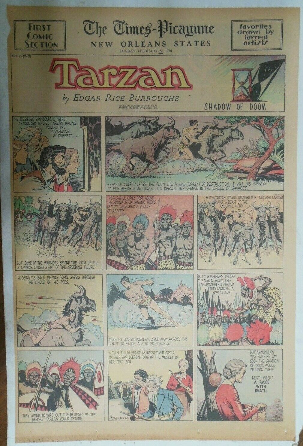 fast-free-shipping-full-page-size-tarzan-sunday-page-393-burne-hogarth-from-9-18-1938-very-rare