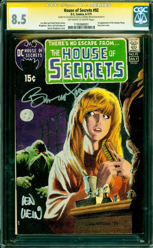 House of Secrets #92 CGC Graded 8.5 1st appearance of the Swamp Thing.