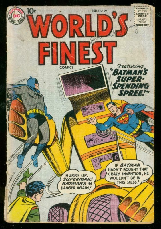 WORLDS FINEST COMICS #99 1959-BATMAN-SUPERMAN-ROBOT VG-