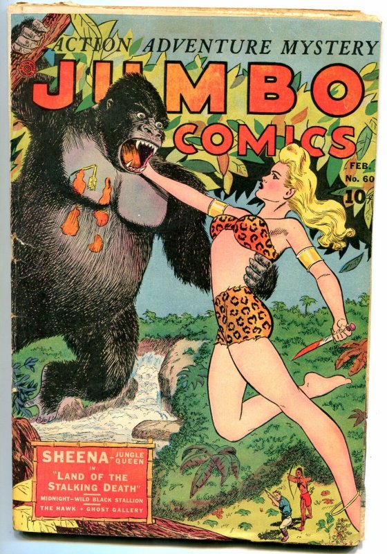 Jumbo #60 1944- Sheena v Gorilla cover- Ghost Galley G