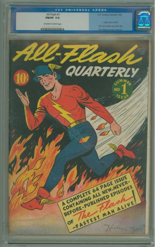 All-Flash Quarterly #1 (1941) CGC 7.0! OWW Pages! Tape residue back of slab!
