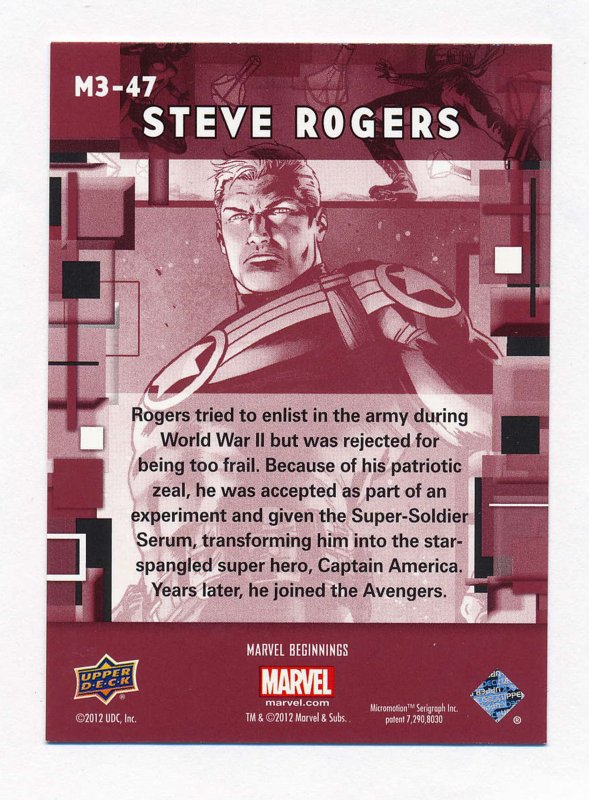 Upper Deck 2012 Marvel Beginnings III Micromotion Card #47 Steve Rogers NM/MT