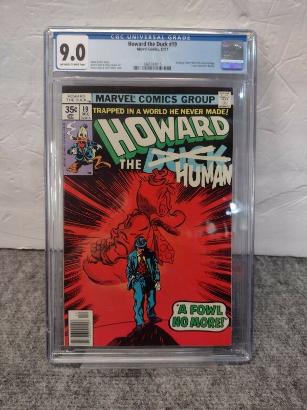 HOWARD THE DUCK #19 CGC 9.0 WHITE PAGES *AMAZING SPIDER-MAN #50 HOMAGE COVER*