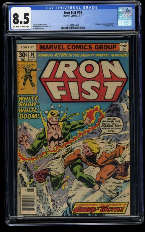 Iron Fist #14 CGC VF+ 8.5 Off White to White 1st Sabretooth!