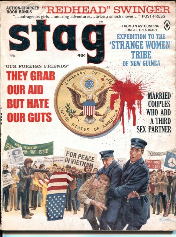 Stag  2/1968 -Mort Kunstler Vietnam war protest cover-Damson Polley-Gil Cohen-G/