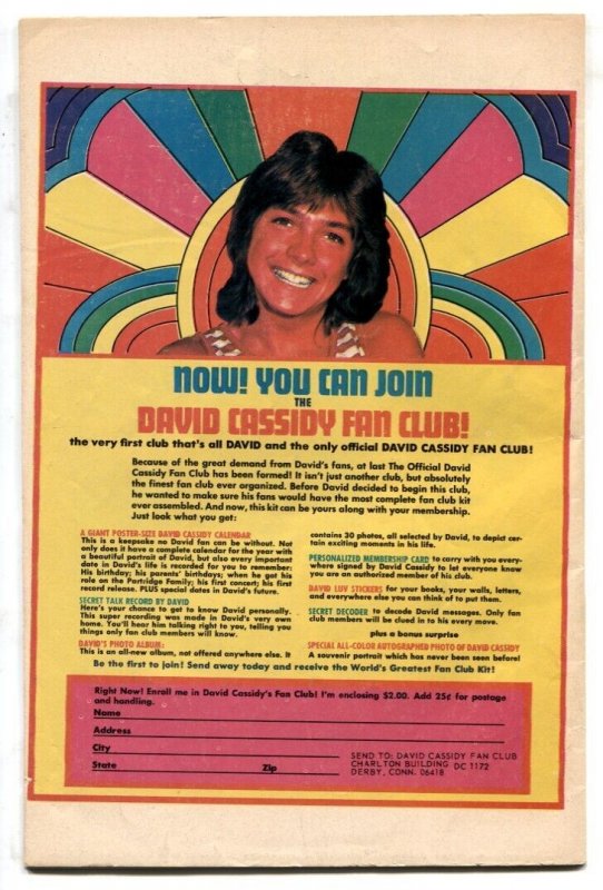 David Cassidy #8 1972- Partridge Family- Charlton comics VG/F