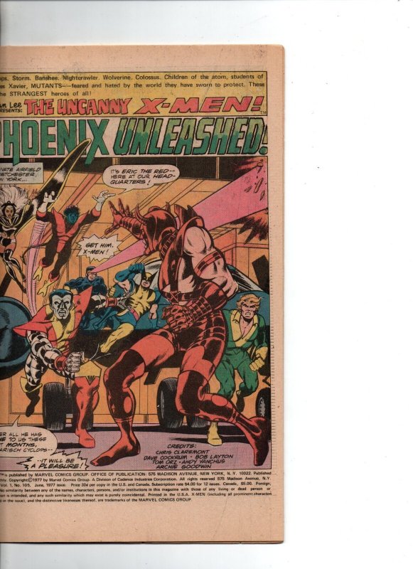 X-Men #105 newsstand - Firelord - Claremont - Cockrum - 1977 - VF