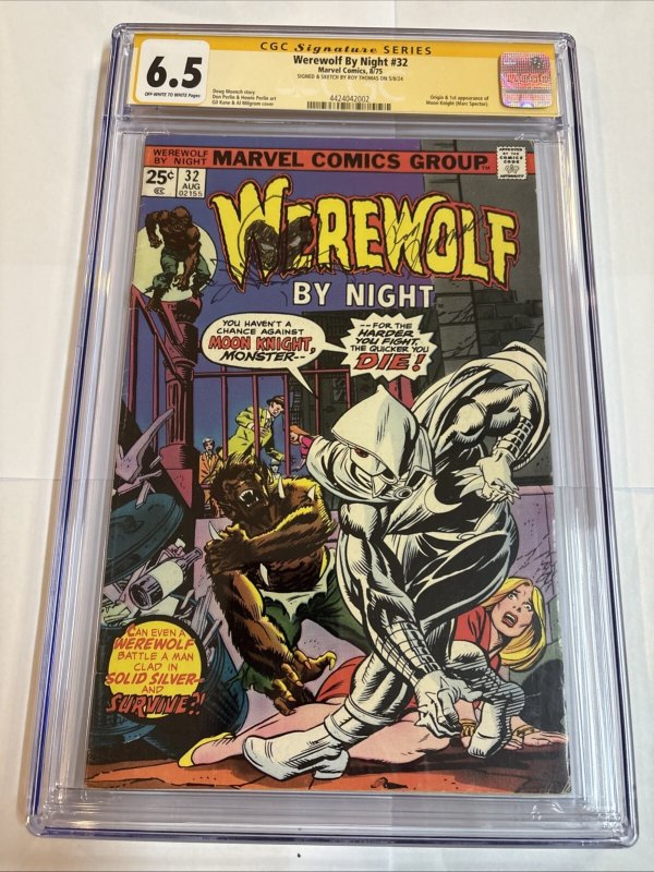 Werewolf by Night (1975) # 32 (CGC 6.5 SS) 1st Moon Knight  • Sketch Roy Thomas