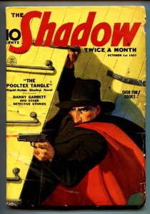 PULP:  SHADOW 1937 Oct 1 -gunfight cover- STREET AND SMITH-RARE PULP vg