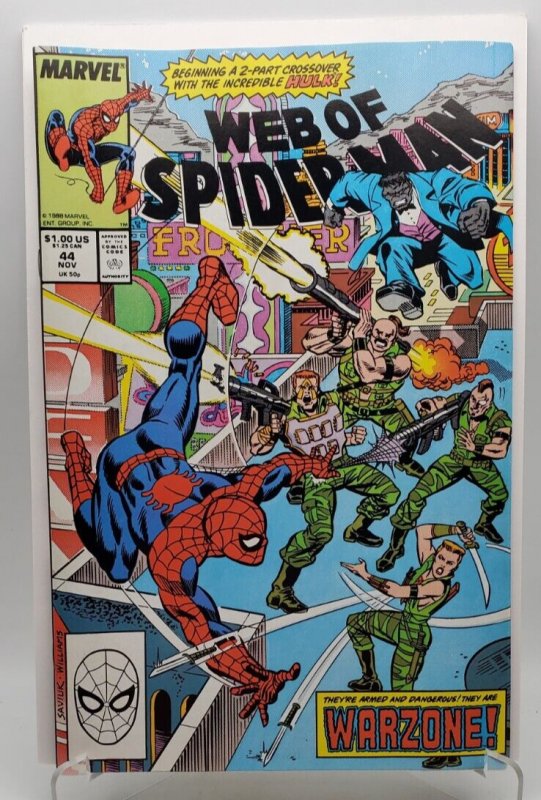 Web of Spider-Man #44 Newsstand 1988 Hulk (Mr. Fix it) & Warzone NM/Mint