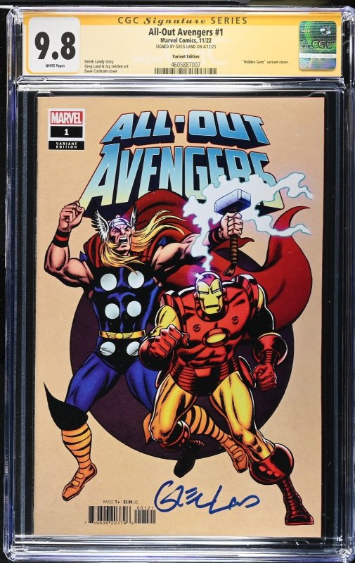 All Out Avengers (2022) # 1 (CGC SS 9.8) Signed Greg Land  Marvel Comics Variant