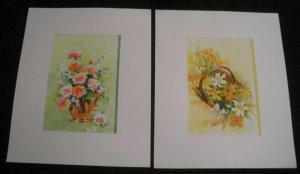 FLOWERS w/ Basket & Pitcher 2pcs 8.5x10.5 Greeting Card Art #nn