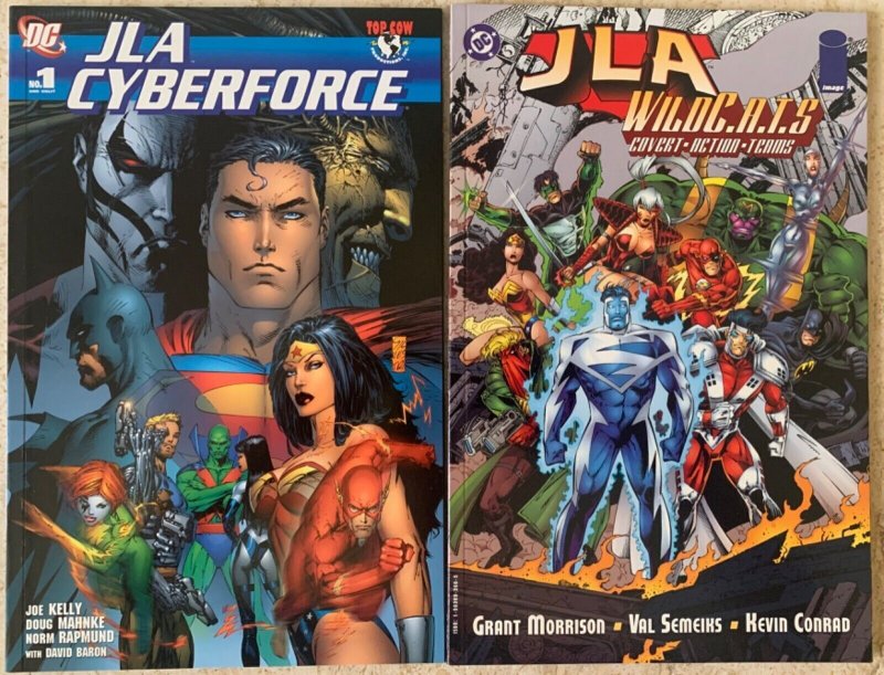 LOT OF 4 JLA CROSSOVER GRAPHIC NOVELS | CYBERFORCE, WITCHBLADE, PLANETARY, MORE