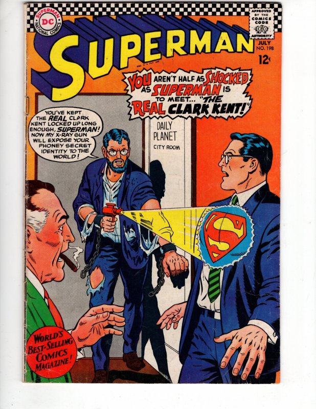 Superman #198  (1967) MEET THE REAL CLARK KENT!  / ID#334