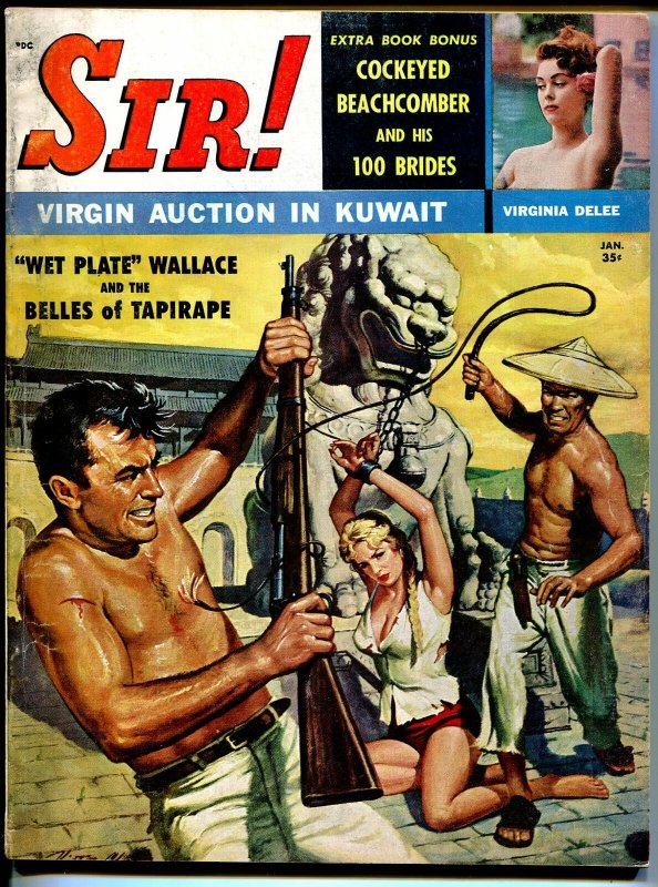 Sir! 1/1956-Volitant-Oriental villain-bound babe-decapitation-spicy pulp-VG