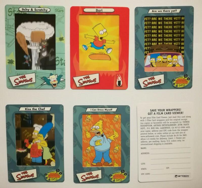 The Simpsons Film Cards 2000 Artbox Trading Cards opened pack of 5