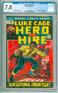 Hero For Hire #1 (1972) CGC 7.0! White Pages! 1st Appearance of Luke Cage!
